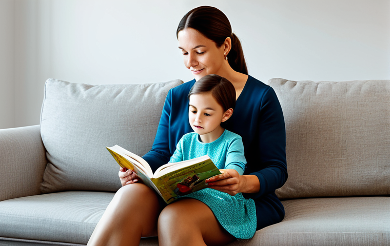 **
"A mother reading a children's book about bodies to her young child, sitting together on a couch in a brightly lit living room, fully clothed, modest attire, appropriate content, safe for work, family-friendly, perfect anatomy, natural proportions, well-formed hands, proper finger count, professional illustration, high quality."
**