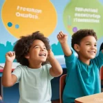 Home 22 성교육 연구 논문 - A brightly lit classroom filled with a diverse group of children and adults of various ethnicities, ...